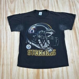 Y2K Pittsburgh Steelers Helmet M Shirt Football Black Distress Worn FLAW